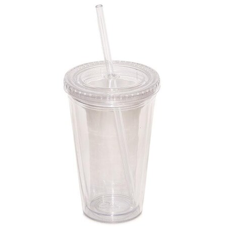 Debco Debco DA7321 500 ml 17 oz Double Walled Tumbler with Straw - Clear - 12 Pack DA7321